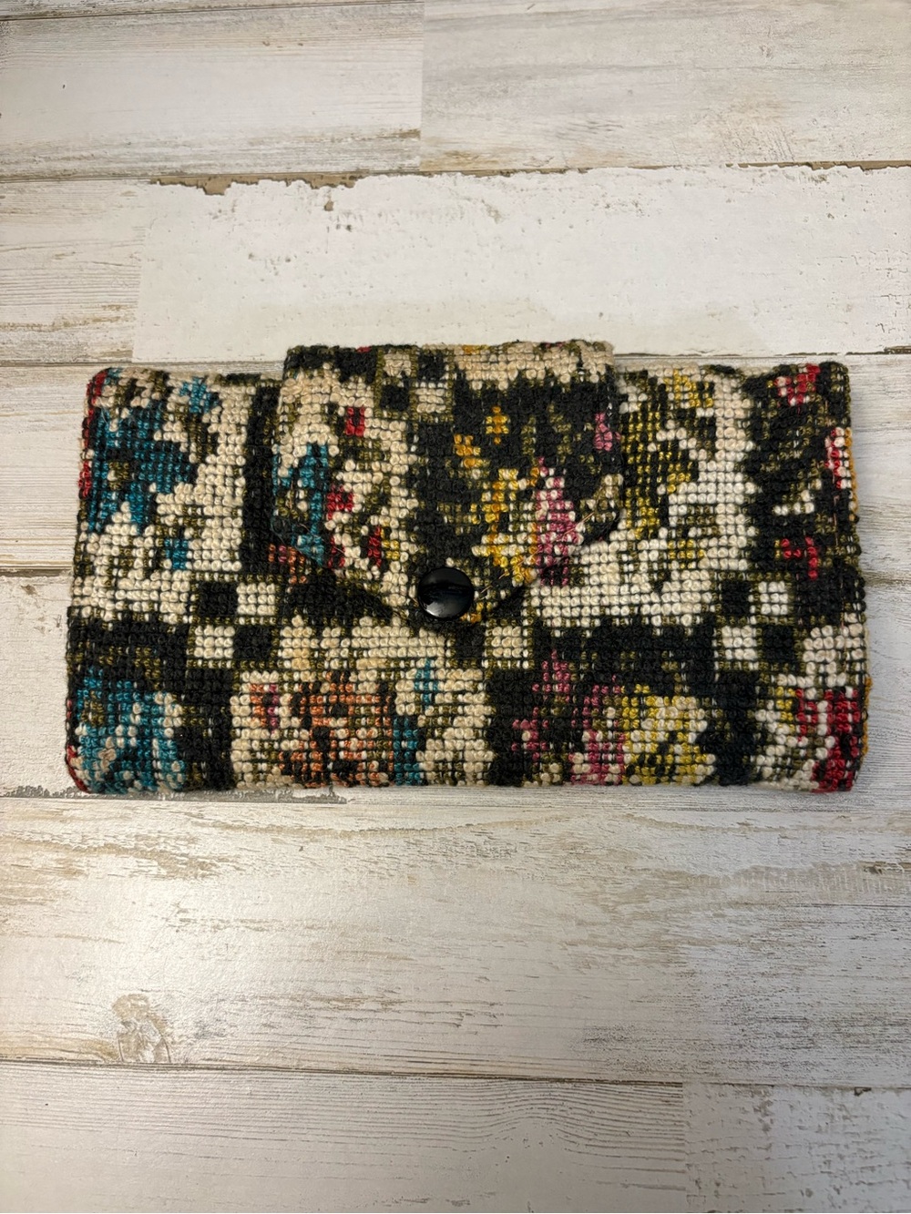Floral Needlepoint Snap Wallet in Multicolor